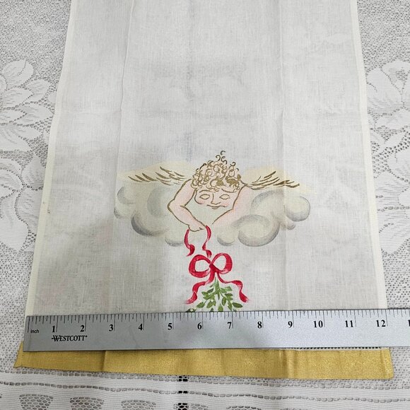 Christmas Angel Handpainted Linen Tea Towels set/4 gold trim cherub holiday desi - Picture 7 of 8